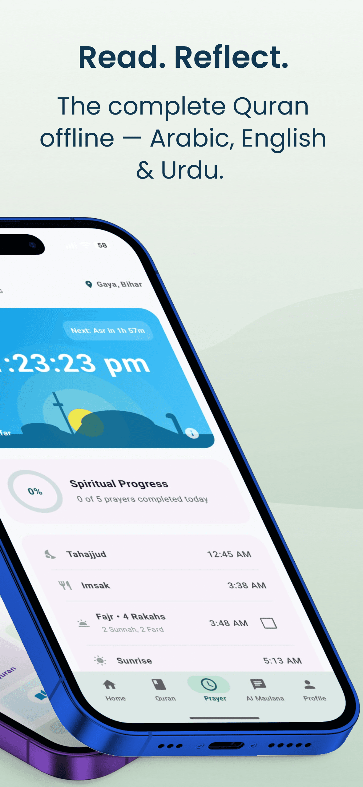 Read, Reflect — The complete Quran offline — Arabic, English & Urdu.